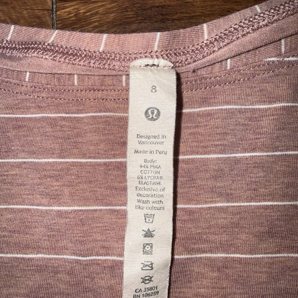Lululemon Women's Pink/White Striped Crew Neck Short Sleeve T-Shirt Size 8